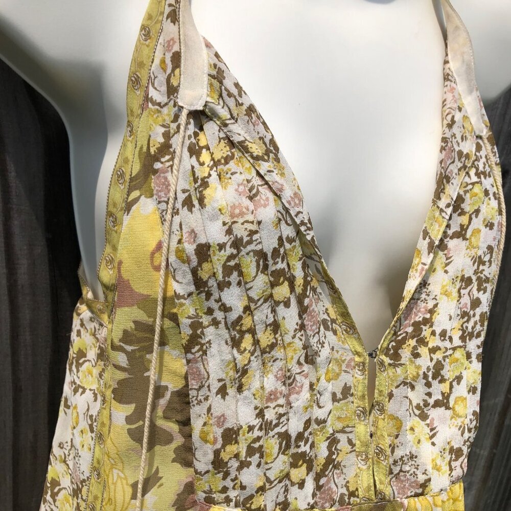 Joie Silk Medium Floral Sleeveless Top Blouse Tank Yellow V Neck White Shara - Picture 4 of 8